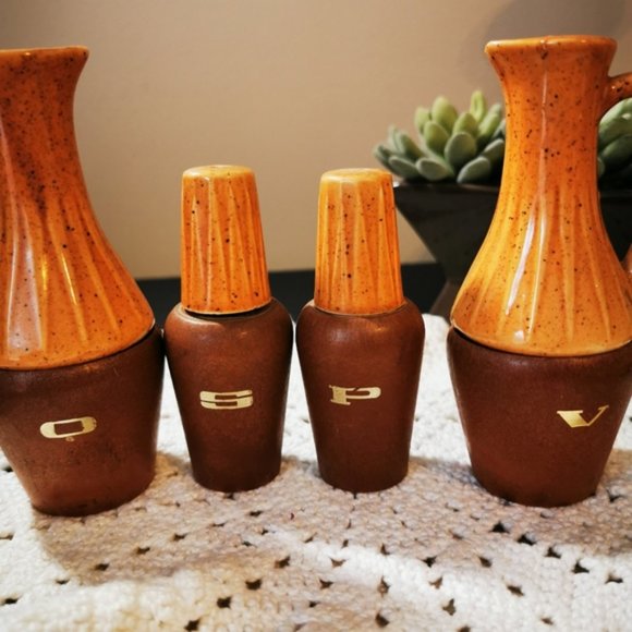 Vintage MCM Cruet Set Oil and Vinegar Salt and Pepper Set - Picture 5 of 13